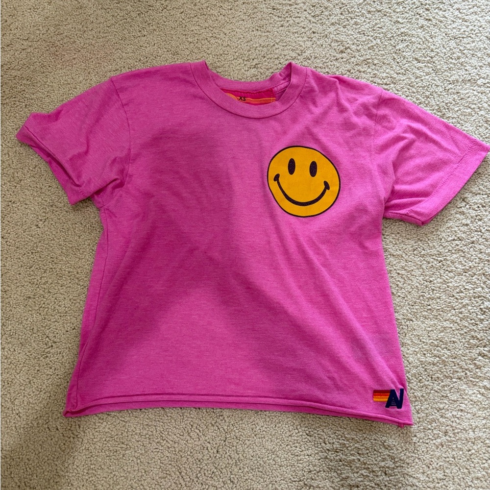 Aviator Nation Pink Tee with Yellow Smiley